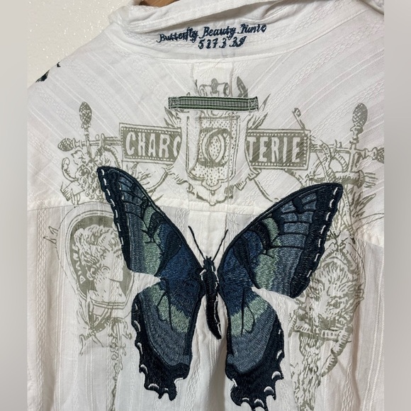 Johnny Was 3 J Workshop White Embroidered Button Down Long Blouse Size Large - Picture 6 of 8